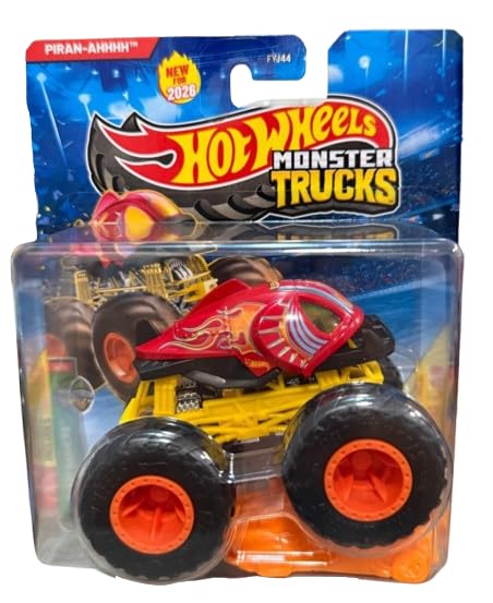 Hot Wheels Monster Trucks Piran-AHHHH [Piranha] Beast Bashers 6/6 (Includes Crushed Car) New for 2026! 1:64 Scale Diecast Toy Vehicle