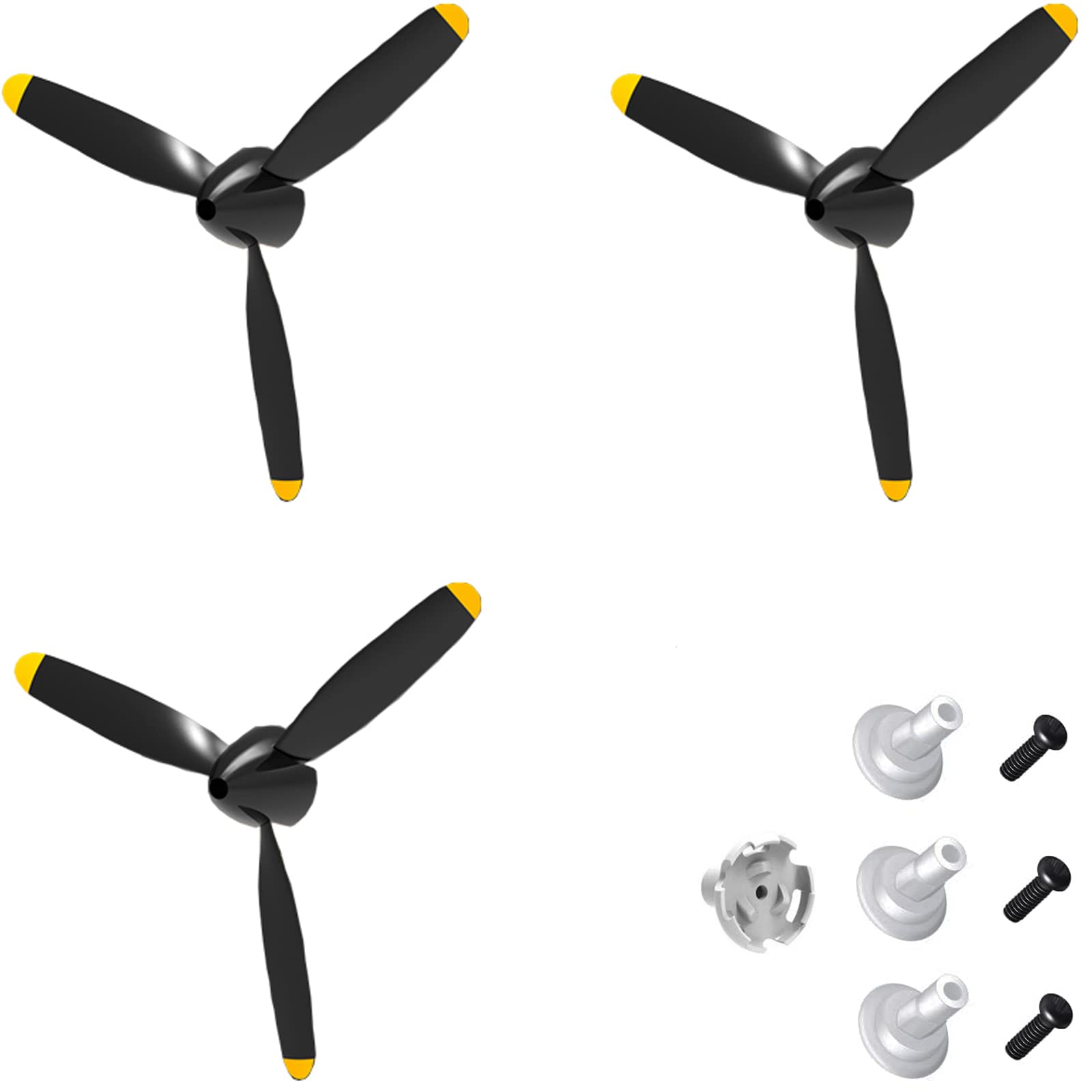 FLYCOLOR 3 Sets Rc Plane 3-Blade Propeller with Propeller Savers and one Adapters for VOLANTEXRC 761-11 761-12 761-13 P40 BF109 Airplane