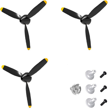 FLYCOLOR 3 Sets Rc Plane 3-Blade Propeller with Propeller Savers and one Adapters for VOLANTEXRC 761-11 761-12 761-13 P40 BF109 Airplane