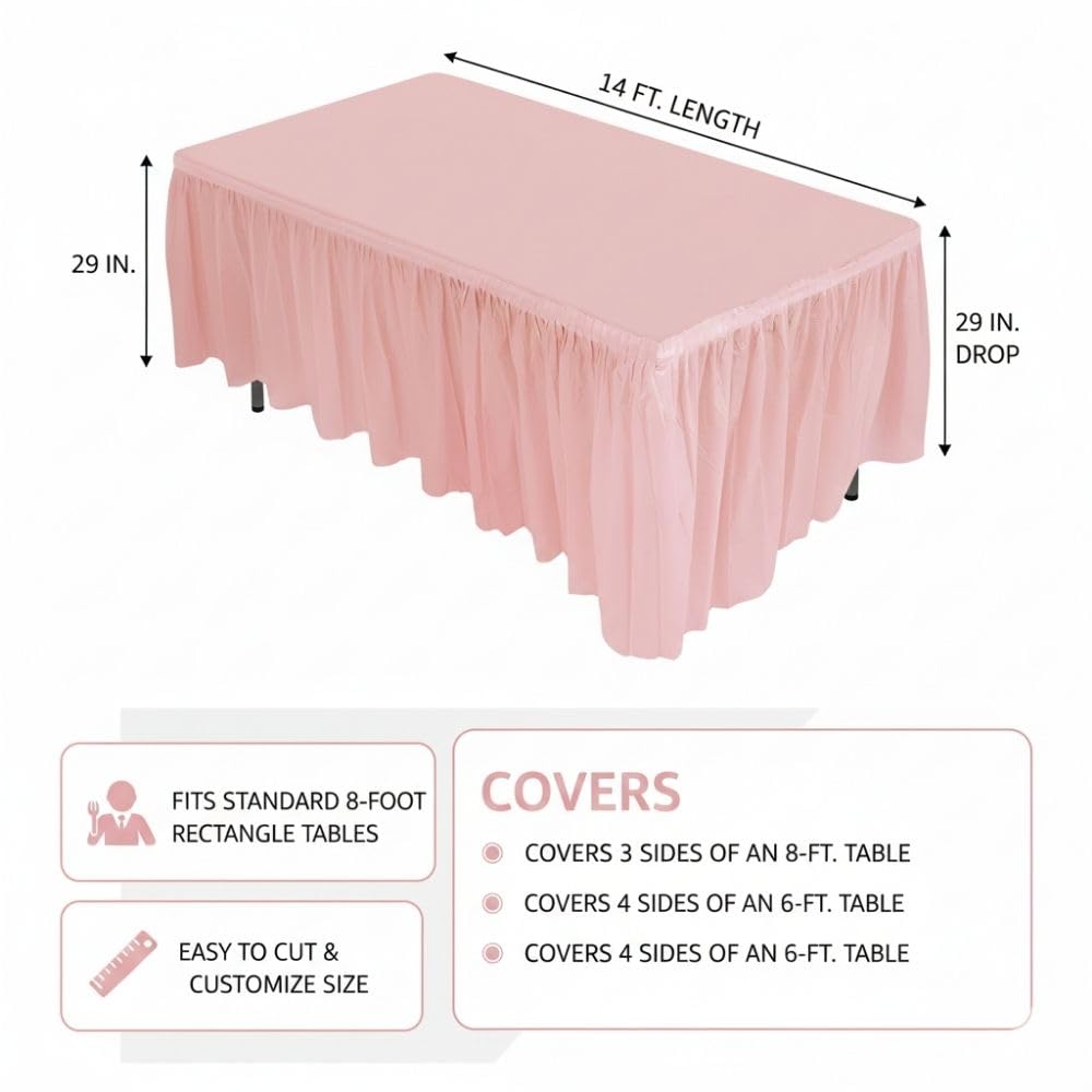 LIGHT PINK PLASTIC TABLESKIRT - Party Supplies - 1 Piece
