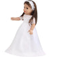 Little Angel - 18 Inch Doll Clothes: White Satin Communion / Wedding Dress with Matching Headband - Fits 18 Inch Doll