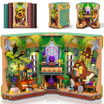 OKKIDY Magic Potion Book Nook Building Set with Light, DIY Booknook Building Block kit for Home Decor Bookshelf, 1033 PCS Miniature Bookend House