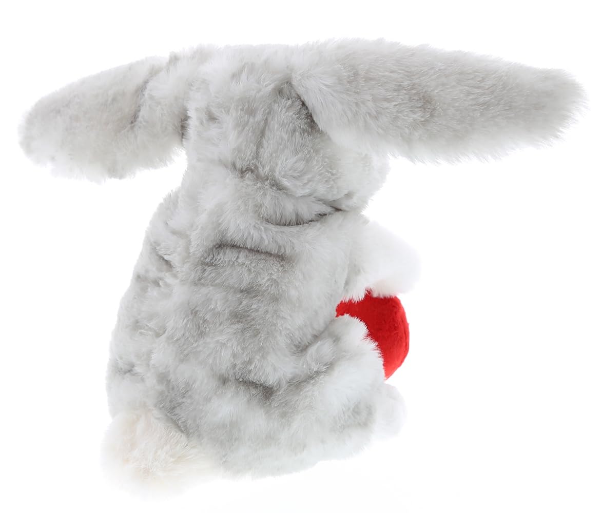 DolliBu I Love You Valentine Plush Grey Rabbit - Cute Soft Cuddly Stuffed Animal with Red Heart Gift for Valentines Day, Birthday Present