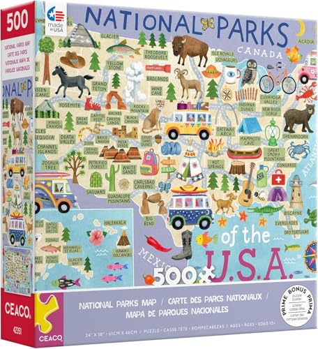 Ceaco - National Parks Map - 500 Piece Jigsaw Puzzle for Adults