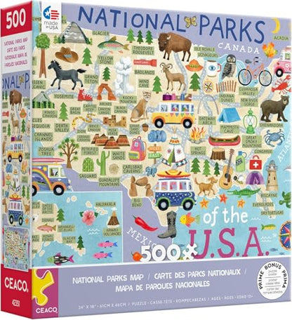 Ceaco - National Parks Map - 500 Piece Jigsaw Puzzle for Adults
