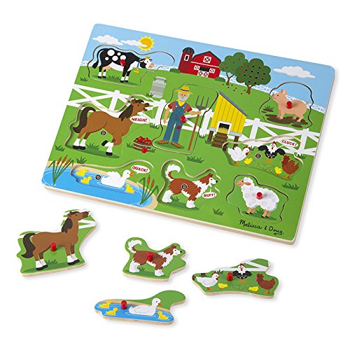 Melissa & Doug Old MacDonald's Farm Song Puzzle - 8-Piece Wooden Peg Puzzle with Light-Activated Sounds, Music Learning Toy for Toddlers and