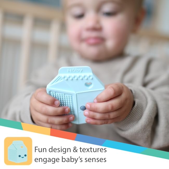 Nuby Chocolate Chip Cookie and Milk Baby Teether for Teething Comfort - Silicone Teether for Babies - Soothes Sore Gums - 3+ Months