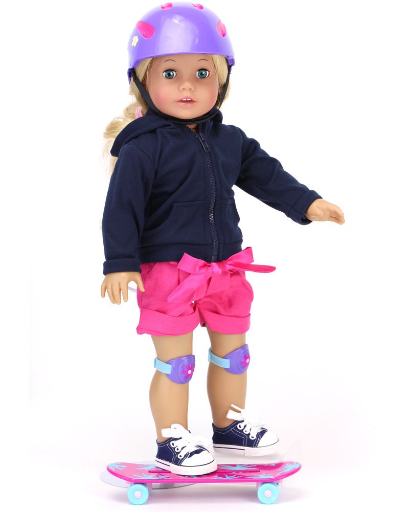 Sophia's Palm Tree Skateboard, Helmet and Knee Pads Set 18" Dolls, Multicolor