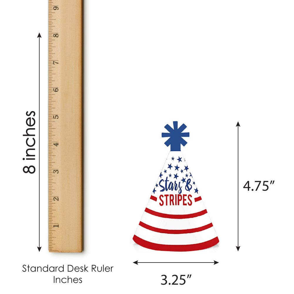 Big Dot of Happiness Stars and Stripes - Mini Cone Memorial Day, 4th of July and Labor Day USA Patriotic Party Hats - Small Little Party Hats - Set