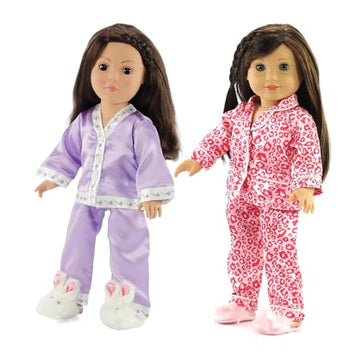 Emily Rose 18" Doll Pajama Bundle - 6-Piece Sleep Set with 2 PJ Outfits, Bunny & Fluffy Pink Slippers - Gift Boxed Nighttime Clothes Compatible