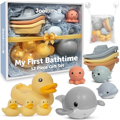 Jool Baby 12-Piece Bath Toy Gift Set with Bath Toy Storage Organizer