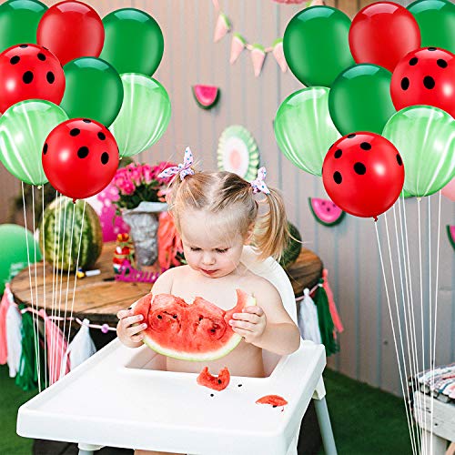 Gejoy 48 Pack Watermelon Balloons for Watermelon Party Decorations 10 Inch Red and Green Latex Balloon for Summer Themed Birthday Baby Shower Wedding