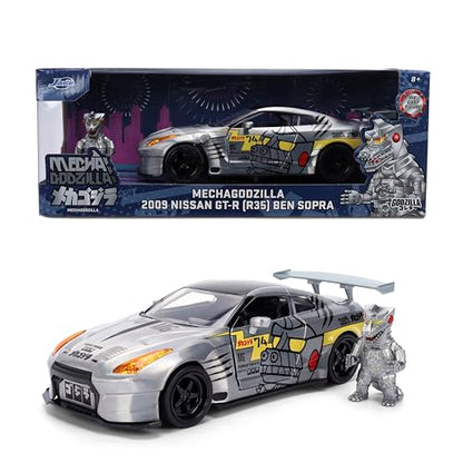 Jada Mechagodzilla w/ 2009 Nissan GT-R R35 Ben Sopra - 1:24 Anime Hollywood Rides - Die-Cast Car & Figure Toys - Opening Doors, Hood & Trunk
