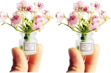 2Pcs Miniature Flowers in Vase Set - 1:6 Scale Dollhouse Décor with Realistic Details, Tiny Floral Arrangements for Micro Landscape, Train Platform