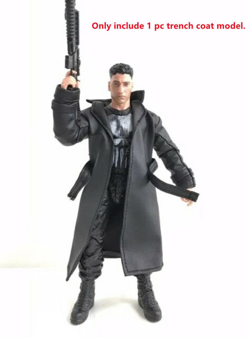 HAZYJT 1/12 Scale Coat Black Wired Trench Coat Model for 6" Mezco ML Punisher Doll