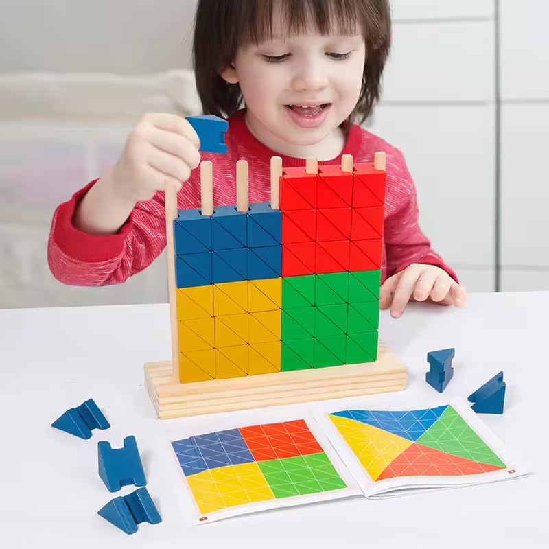 Montessori Wooden Stacking Toy for Kids - Toddler & Preschool STEM Learning Creative Brain Teaser Educational Logic Game - Puzzle Colorful Triangle