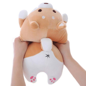 Shiba Inu Dog Plush Pillow, Cute Soft Corgi Stuffed Animals Doll Toys Gifts for Valentine, Christmas, Birthday, Bed, Sofa Chair (Brown Round Eye