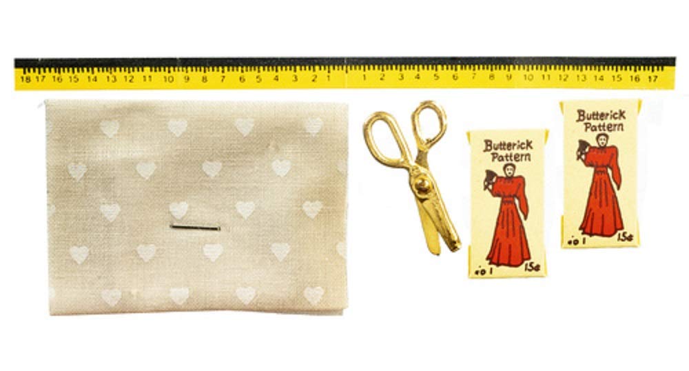 Melody Jane Dollhouse Material Pattern Scissors & Tape Measure Sewing Dressmaker Accessory