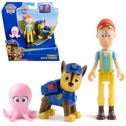 Dog Patrol Figure Pack, Chase and Captain Turbot with Baby Octopus Figure, Kids Toys for Boys and Girls 3 Years Old