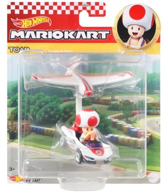 DieCast Hot Wheels Mario Kart Toad Character Car with Glider