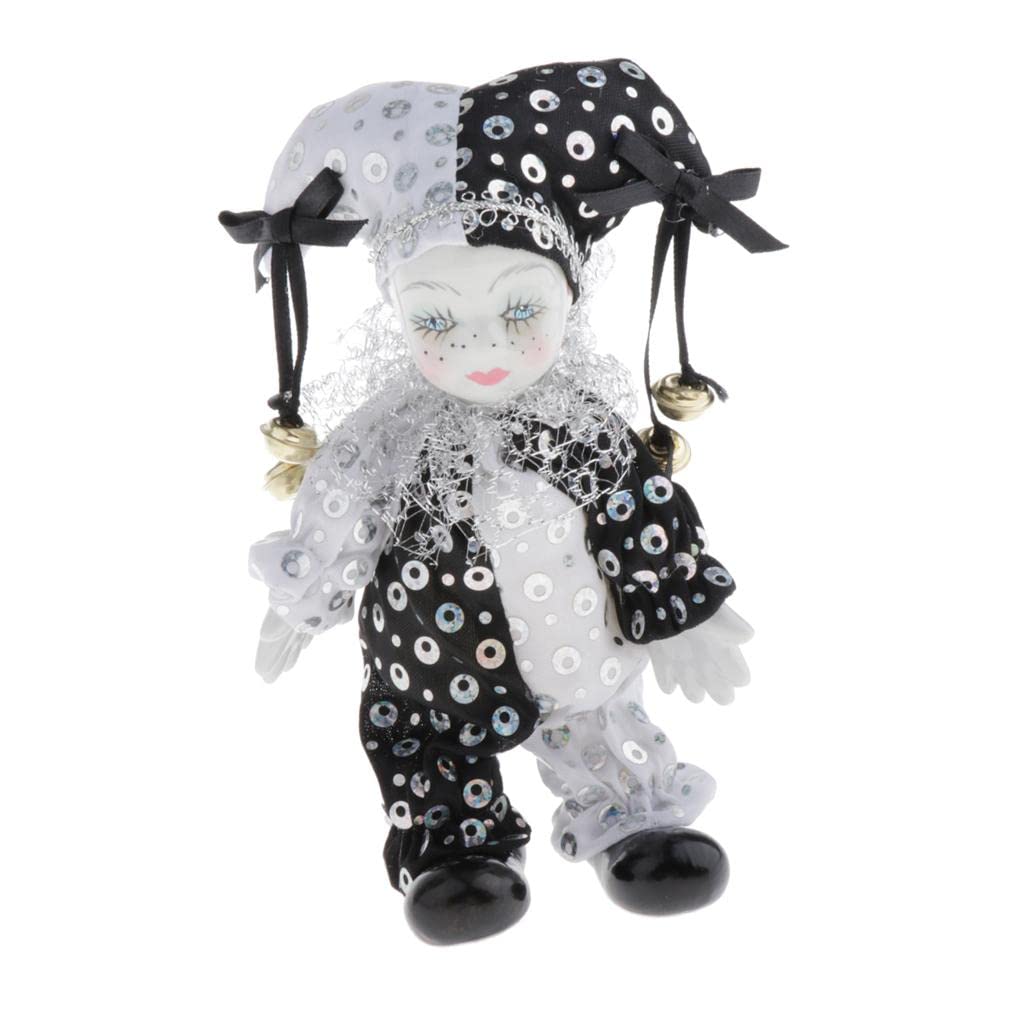 Tachiuwa 6.3-inch Porcelain Clown Doll Sweet Figures Model Festival Gift Shelf Display Decoration Black and White