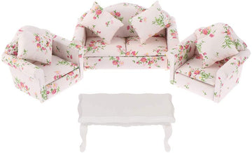 Dollhouse Furniture Set 3 Pcs 1:12 Dollhouse Miniature Wooden Sofa Cushions Armchair Pillow Kit Dolls House Furniture Couch with 1 Pc Dollhouse