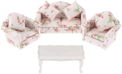 Dollhouse Furniture Set 3 Pcs 1:12 Dollhouse Miniature Wooden Sofa Cushions Armchair Pillow Kit Dolls House Furniture Couch with 1 Pc Dollhouse
