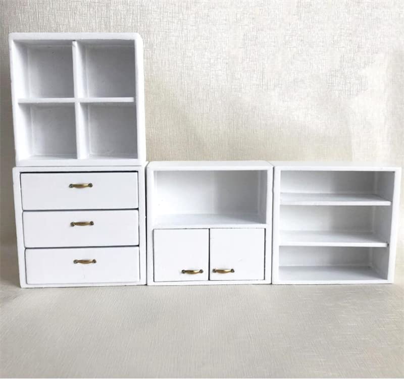 EatingBiting 1:12 Dollhouse White Miniature Furniture Accessories Wooden Cabinet Cupboard Closet Various Styles of Furniture 4 Part Set Arbitrary