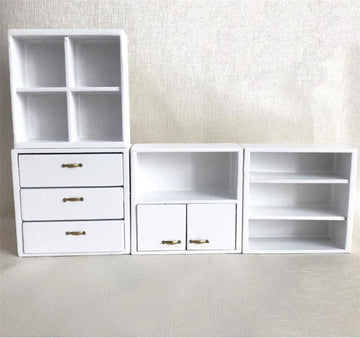 EatingBiting 1:12 Dollhouse White Miniature Furniture Accessories Wooden Cabinet Cupboard Closet Various Styles of Furniture 4 Part Set Arbitrary