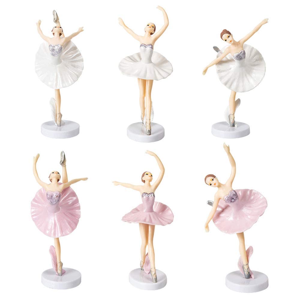 HYSTYLE 6 Pcs Dancing Ballerina Girl Figurine Cake Topper Decoration, Ballerina Girl Plant Pot Craft Dollhouse Decoration