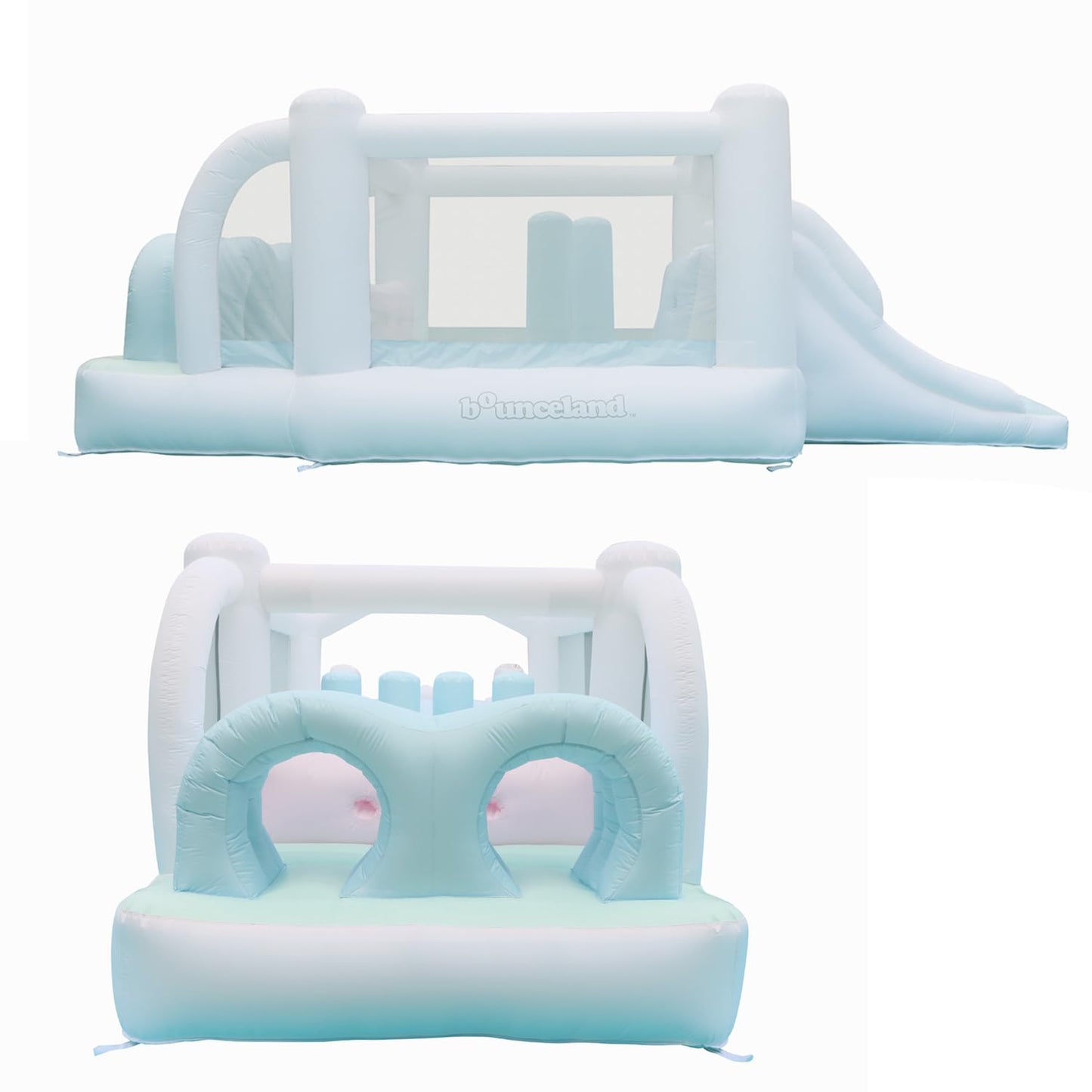 Bounceland Obstacle Dream Bouncer Combo Slides,18.5 ft x 8.5 ft x 6 ft H, Air Blower Included with GFCI, Dual Slides, Obstacle Course, Trendy Neutral
