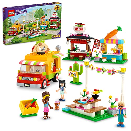 LEGO Friends Street Food Market 41701; New Food-Play Building Kit Promotes Imaginative Play; Includes Emma and Kitten Toy; Birthday Gift for Kids Aged