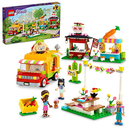 LEGO Friends Street Food Market 41701; New Food-Play Building Kit Promotes Imaginative Play; Includes Emma and Kitten Toy; Birthday Gift for Kids Aged