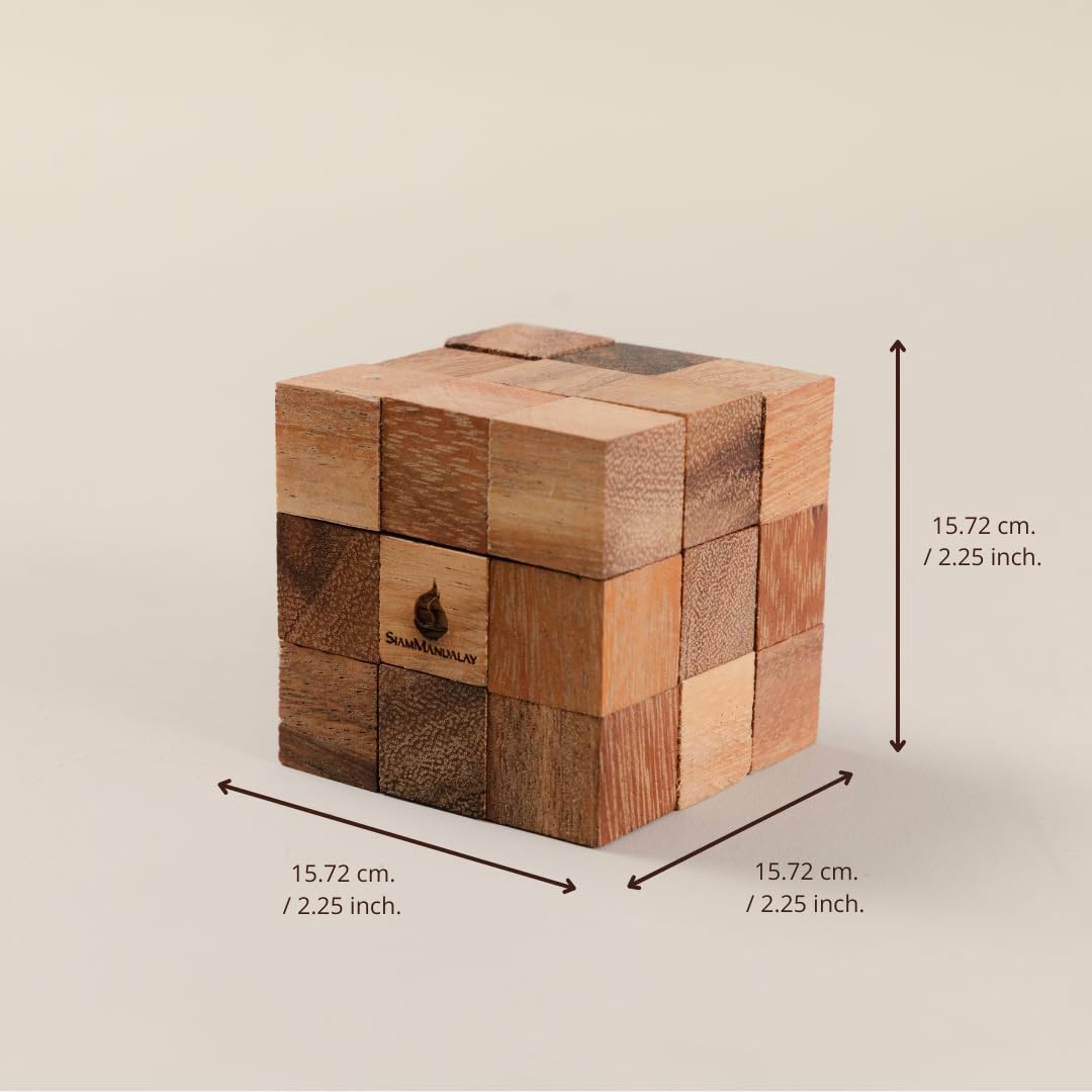 SiamMandalay Snake Cube Puzzle: Wooden 3D Brainteaser Puzzle for Adults STEM Skill Builder Interlocking Game, Educational Problem-Solving Game