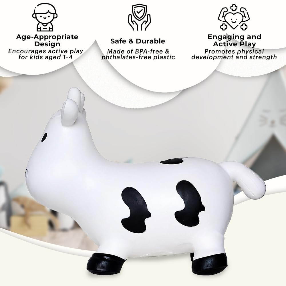White Cow Bounce & Ride-on Inflatable Hopper Toddler Toy with Pump