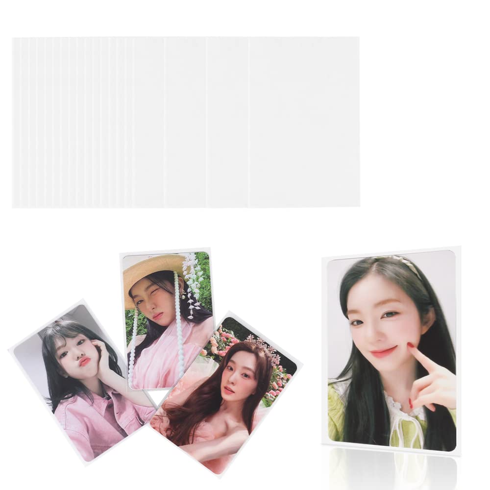 Baskiss 100 Packs Photocard Sleeves, 58 x 89 mm Thick 200 Microns Idol Card Protector Trading Shield for 3 inch Polaroid Kpop Album MD Photo