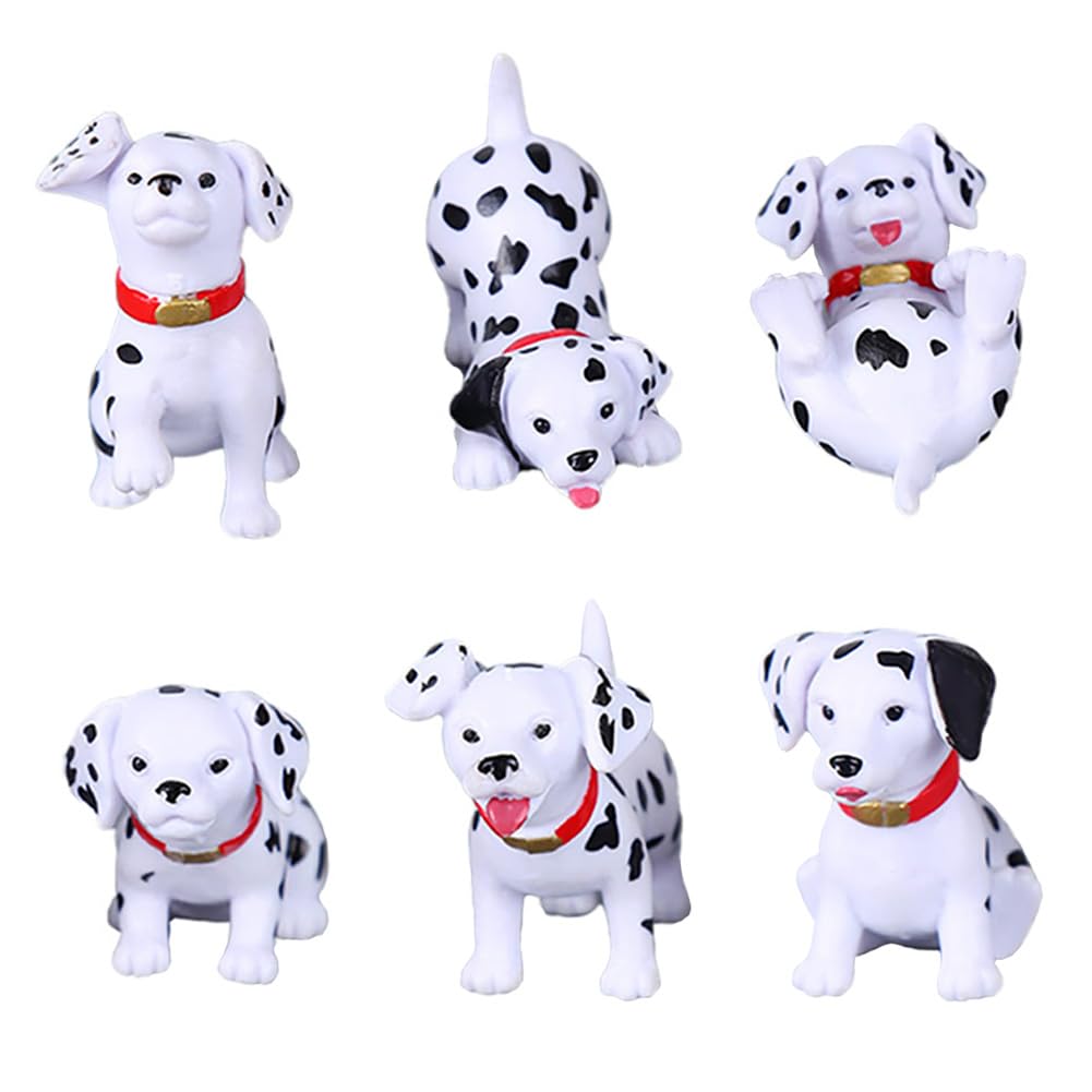 6pcs Mini Dog Figure Cake Toppers, Fairy Garden Miniature Dog Figurines Fairy Garden Miniature Moss Landscape DIY Terrarium Crafts Ornament(Dalmatian)