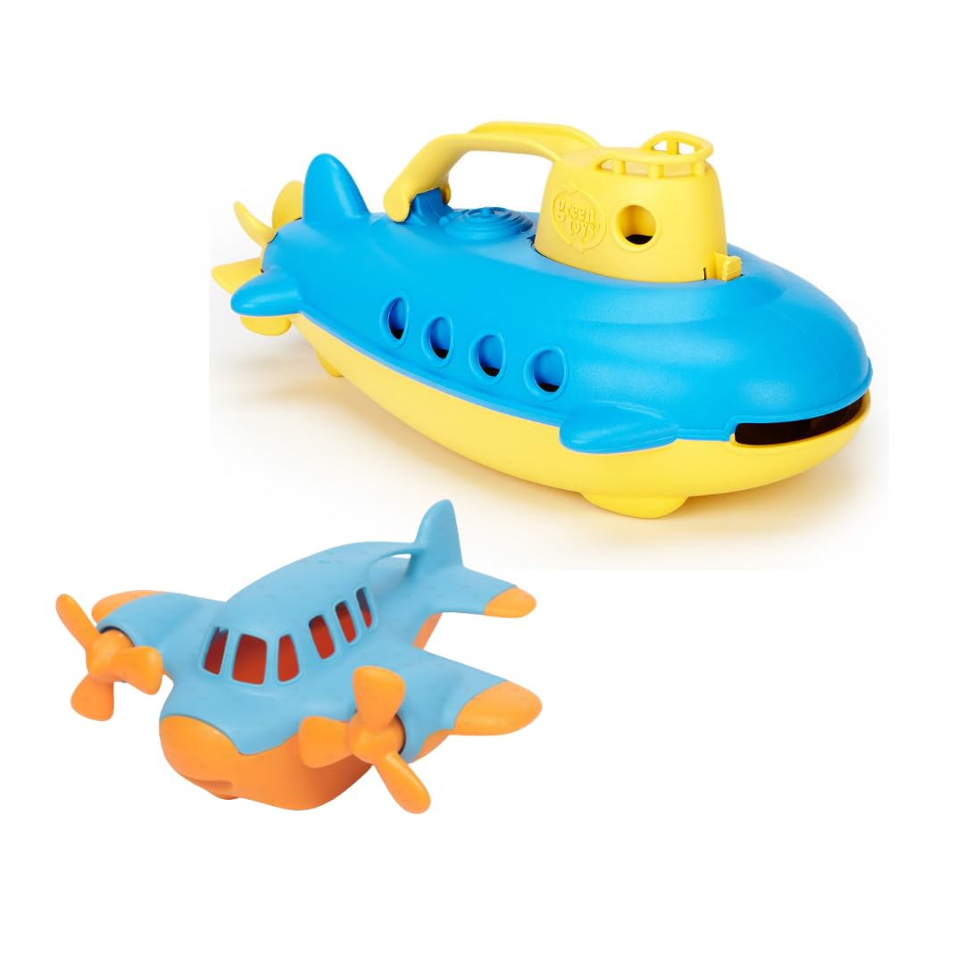 Mini Float Plane and Submarine Bundle - Water Play Bath Toy Set for Kids