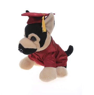Plushland German Shephard Plush Stuffed Animal Toys for Graduation Day, Personalized Text, Name or Your School Logo on Gown, Best for Any Grad School