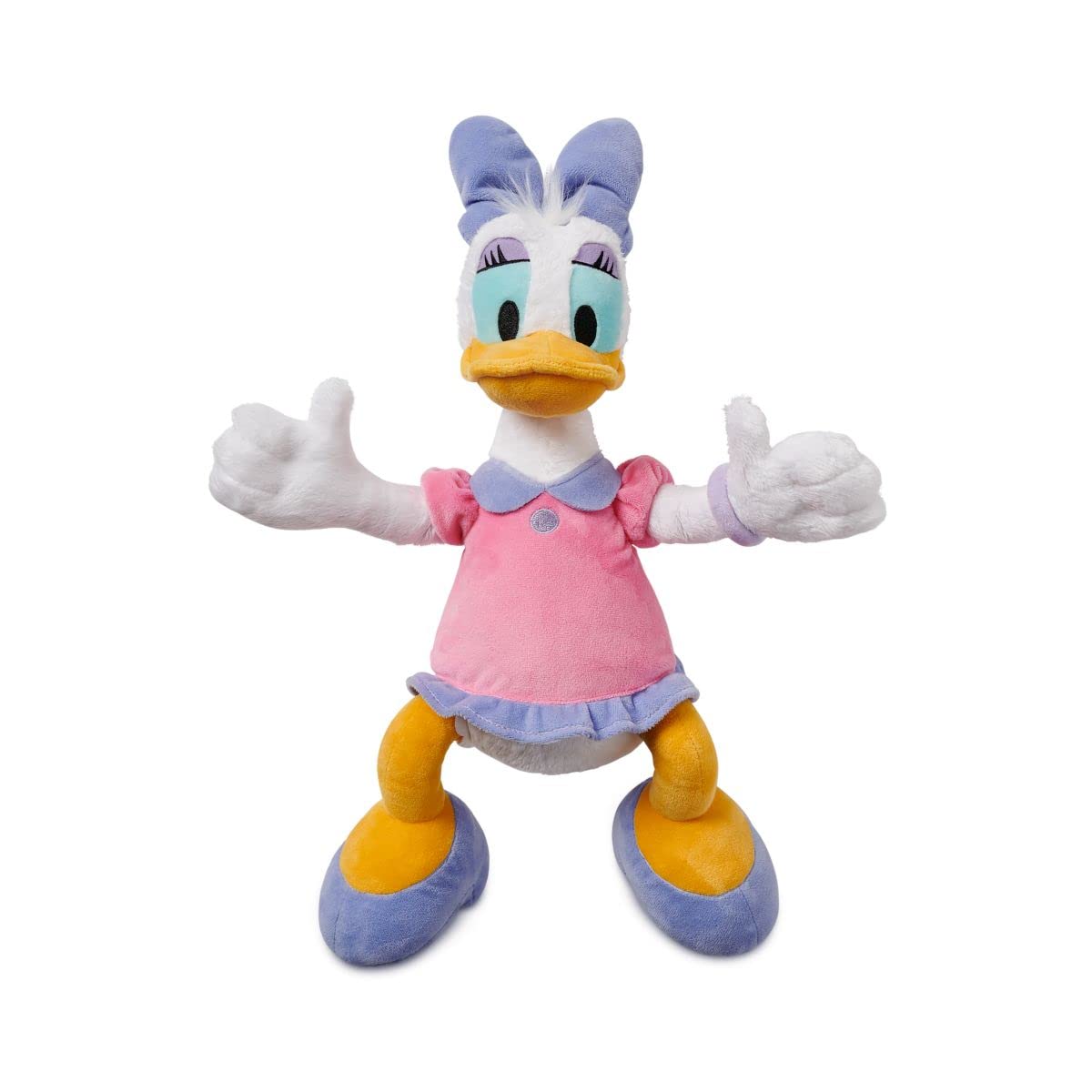 Disney Store Official Daisy Duck Medium Soft Toy for Kids, Cuddly Character with Fuzzy Texture and Embroidered Details in Pink and Purple Dress