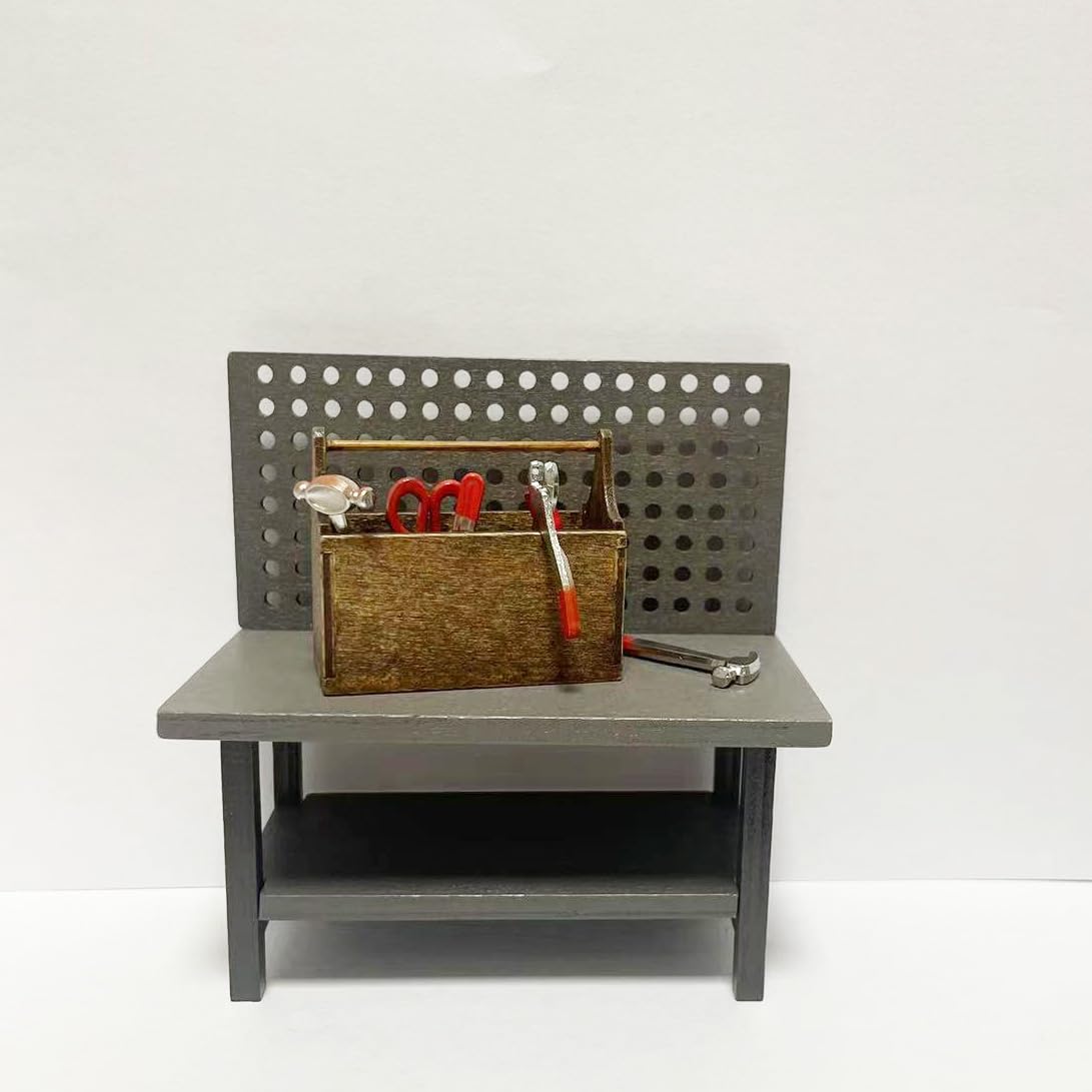 1:12 Miniature Tool Workbench with Accessories Miniature Garage Garden Furniture (Darkgreyworkbench)