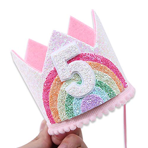 WAWUO Birthday Rainbow Girl Crown, Birthday Hat For Event Party Supplies, Photo Props