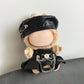 Clothes for Labubu Faux Leather Black Biker 2-Piece Set - Edgy Rock-Chic Kawaii Design Beret & Strap Mini Skirt for 17cm Dolls(No Doll) (Black)