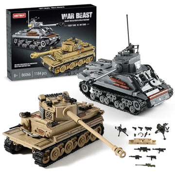 WW2 Army Tank Toys Building Kit Compatible with Lego, Create a German Tiger & an American M4 Sherman Models with 1184 Blocks, Great Military Toy Gifts