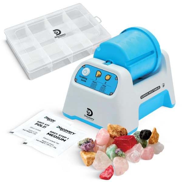 Discovery™ Rock Tumbler Starter Kit - Stone Polishing Set with Rocks, Grit, Gem Case| STEM Science Project Kit for Kids & Beginners| Cool Toy for Boys