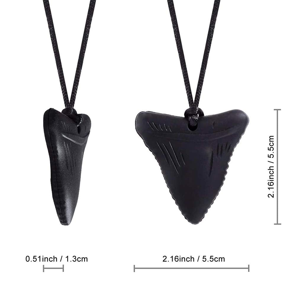2 PCS Sensory Chew Necklaces - Chew Necklaces for Sensory Kids, Shark Tooth Necklace, Baby Teething Child Chewing Autism Adult, YQZIYOU