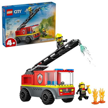 LEGO City Fire Ladder Truck Toddler Toy - Fire Truck Toy with 2 Firefighter Minifigures, Digital Guide for Boys and Girls, Ages 4+ - Learning