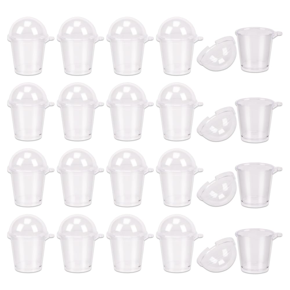 KOOBOOK 20Pcs Mini Frappuccino Cup Cold Coffee Cup Dollhouse Miniature Simulation Plastic Cup Cake Ice Cream Cups(with Doming Lid)