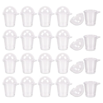 KOOBOOK 20Pcs Mini Frappuccino Cup Cold Coffee Cup Dollhouse Miniature Simulation Plastic Cup Cake Ice Cream Cups(with Doming Lid)