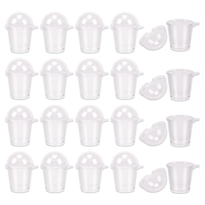 KOOBOOK 20Pcs Mini Frappuccino Cup Cold Coffee Cup Dollhouse Miniature Simulation Plastic Cup Cake Ice Cream Cups(with Doming Lid)